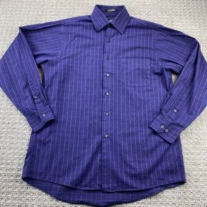 Calvin Klein Formal Shirt Men 15.5 34/35 Purple Checkered Button Up Long Sleeve